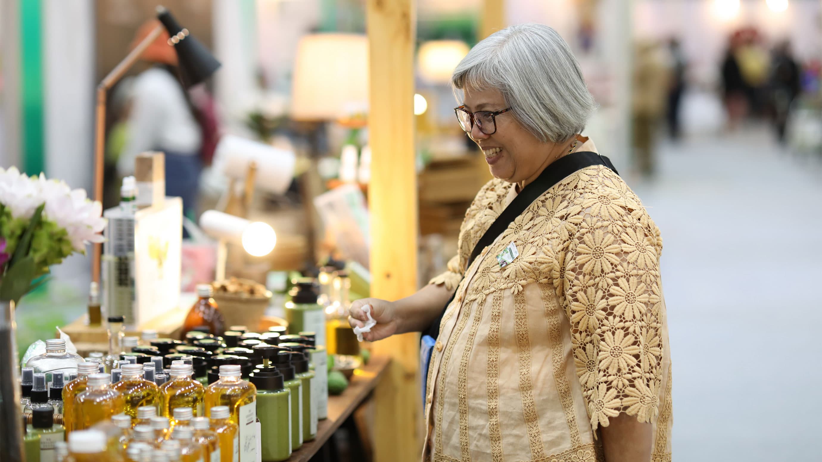Woman discovering products